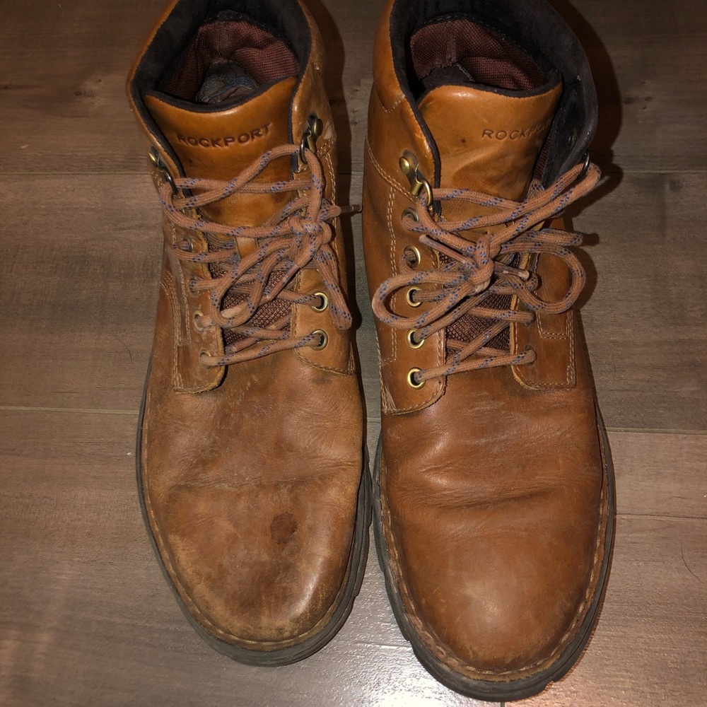 Brown Leather Men’s Rockport Plain-Toe Boots